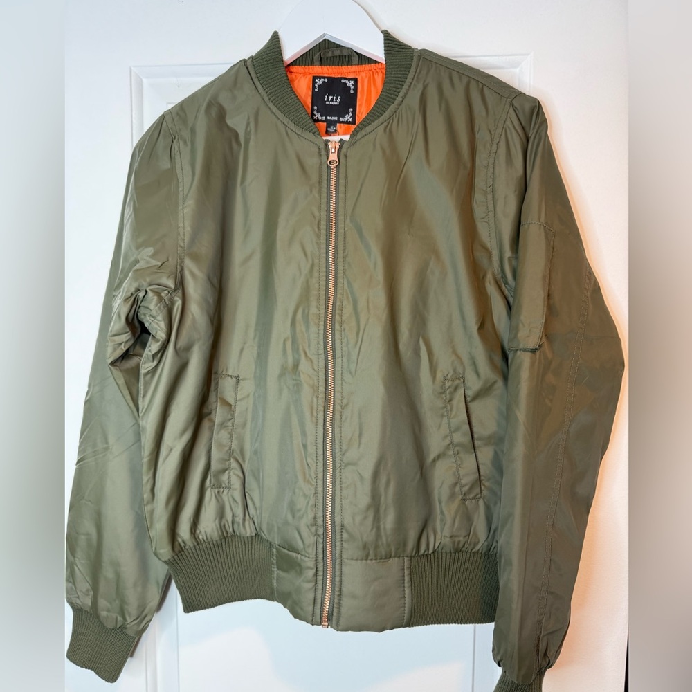 Iris Khaki Bomber Jacket with Orange Lining Medium